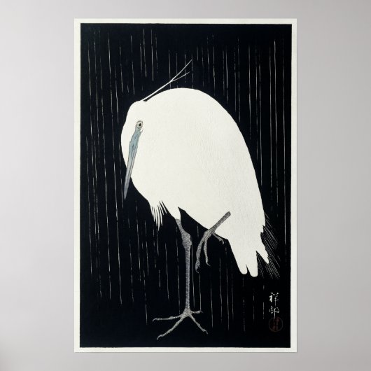 Egret in regen door Ohara Koson  Print (Voorkant)
