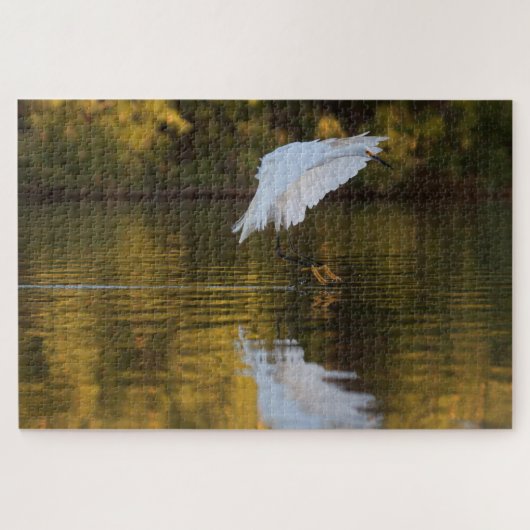 Egret in vlucht boven Golden Pond Legpuzzel (Horizontaal)