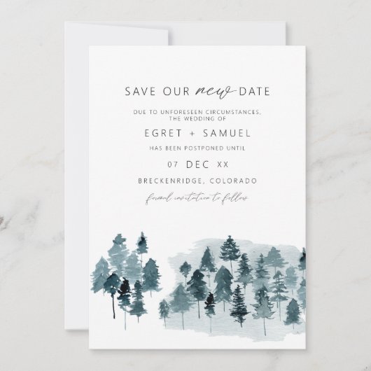 EGRET Leiste Blau Aquarel Bewaar Onze Nieuwe Datum Kaart (Voorkant)