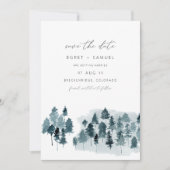 EGRET Leiste Blauw Aquarel Pijnboom Save the Date Kaart (Voorkant)