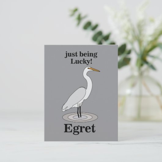 Egret Lucky Bird Briefkaart (Staand voorkant)