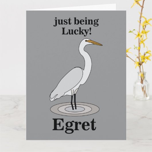 Egret Lucky Bird Kaart (Gele Bloem)