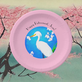 Egret met Sakura Cherry Blossom en Blue Sky Papieren Bordje