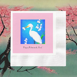 Egret met Sakura Cherry Blossom en Blue Sky Servet