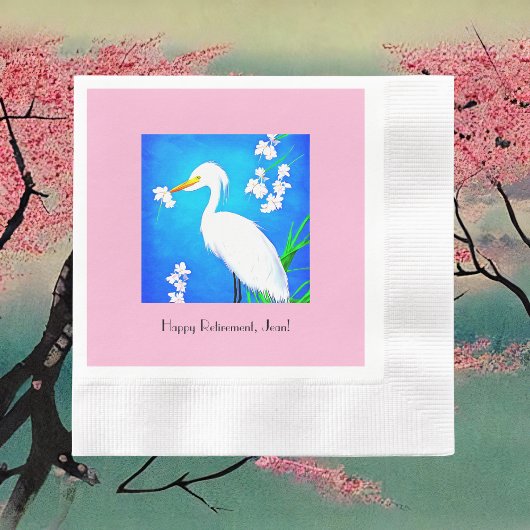Egret met Sakura Cherry Blossom en Blue Sky Servet