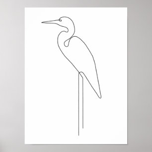 Egret minimalist vogellijn Art Poster