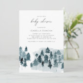 EGRET Rustic Blue Winter Pine Tree Baby shower Kaart (Staand voorkant)