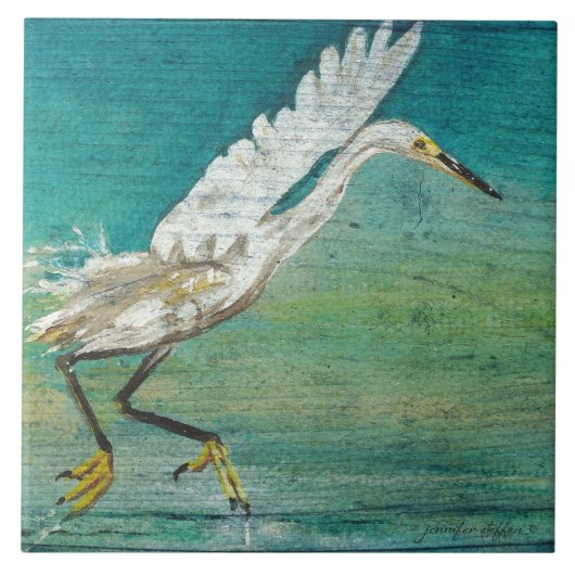 Egret Shorebird Beach House Art Tegeltje (Voorkant)