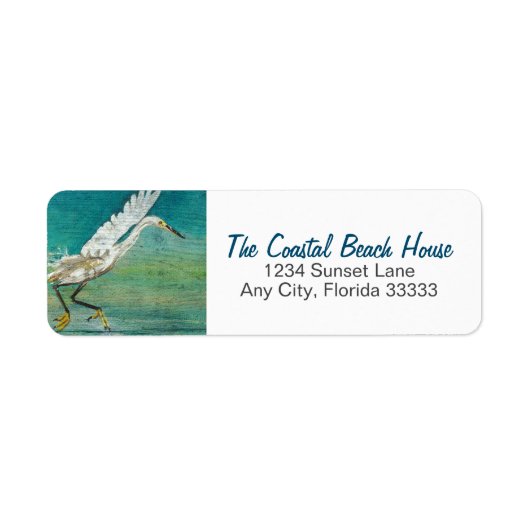 Egret Shorebird op water schilderen Etiket (Voorkant)