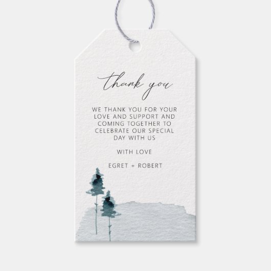 EGRET Slate Blue Pine Tree Dank je Labels Cadeaulabel (Voorkant)