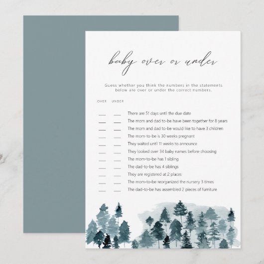 EGRET Slate Blue Pines over of onder de Baby game Kaart (Voorkant / Achterkant)