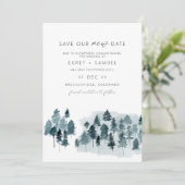 EGRET Slate Blue Waterverf Save Our New Date Invi Kaart (Staand voorkant)