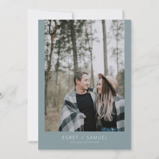 EGRET Slate Blue Waterverf Save Our New Date Invi Kaart (Achterkant)