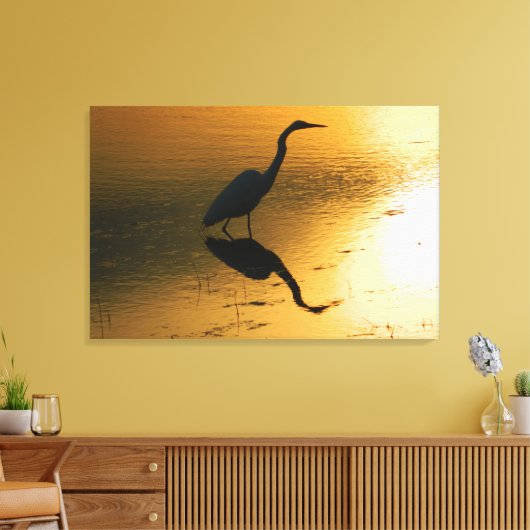 Egret Sunset Wrapped Canvas Print (Insitu (Woonkamer))