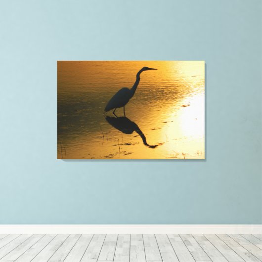 Egret Sunset Wrapped Canvas Print (Insitu (Houten vloer))