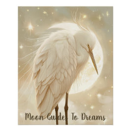 Egret vogel baby slapen op de maan perfect poster