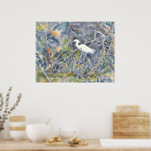 Egret. Waterverf afdrukken Poster (Keuken)