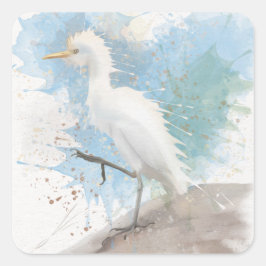 Egret-waterverf Vierkante Sticker