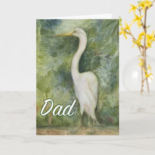Egret white bird wilderness Dad Birthday Kaart (Gele Bloem)