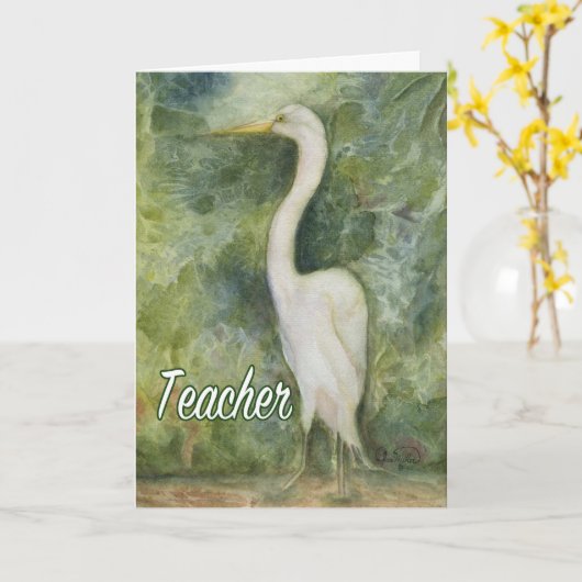 Egret white bird wildernis Teacher Birthday Card Kaart (Gele Bloem)