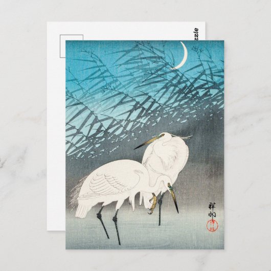 Egrets and Reeds in Moonlight - Ohara Koson - Art Briefkaart (Voorkant / Achterkant)