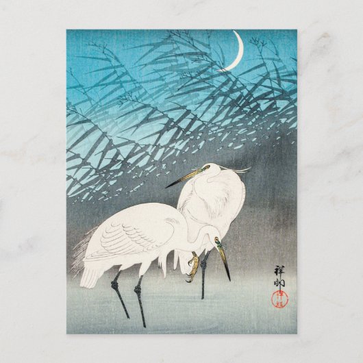 Egrets and Reeds in Moonlight - Ohara Koson - Art Briefkaart (Voorkant)