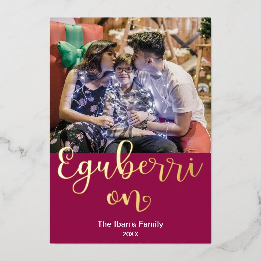 Eguberri on Merry Kerstmis Basque Language Folie Feestdagenkaart (Voorkant)