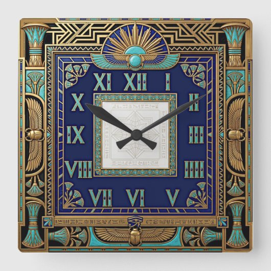 Egypt Deco Kunst Vierkante Klok (Voorkant)