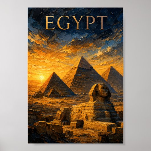 Egypt: Golden Sunset Pyramids Art Souvenir Poster (Voorkant)