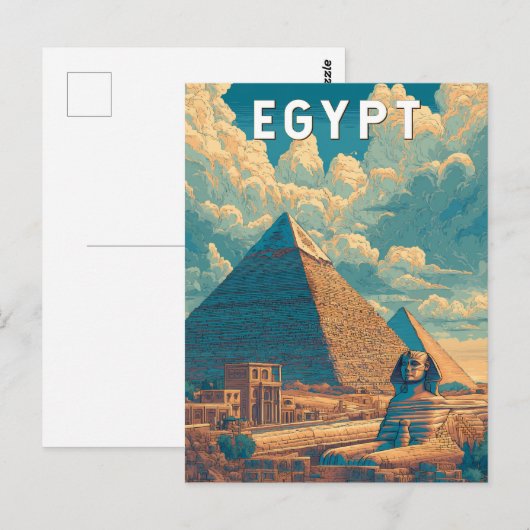 Egypt Illustration Travel Art Vintage Briefkaart (Voorkant / Achterkant)