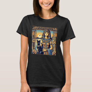 Egypt Koningin Staand Met Kat Tempel Hiëroglief Po T-shirt