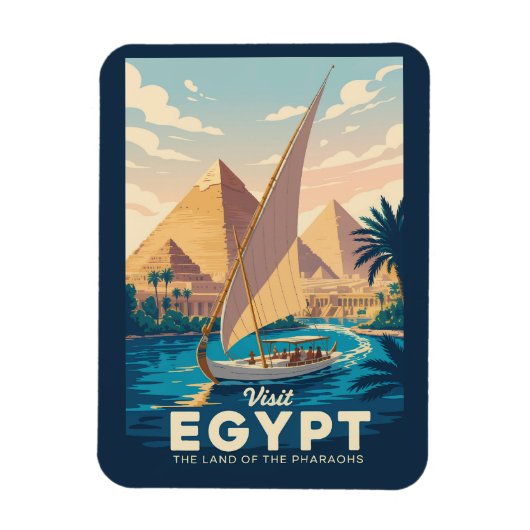 Egypt Pyramid Illustration Travel Art Vintage Magneet (Verticaal)