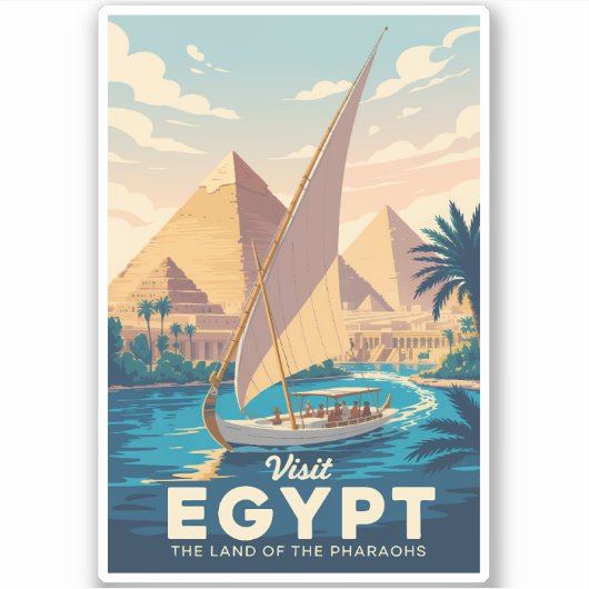Egypt Pyramid Illustration Travel Art Vintage Sticker (Voorkant)