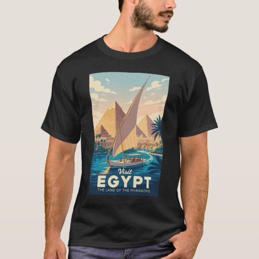 Egypt Pyramid Illustration Travel Art Vintage T-shirt (Voorkant)