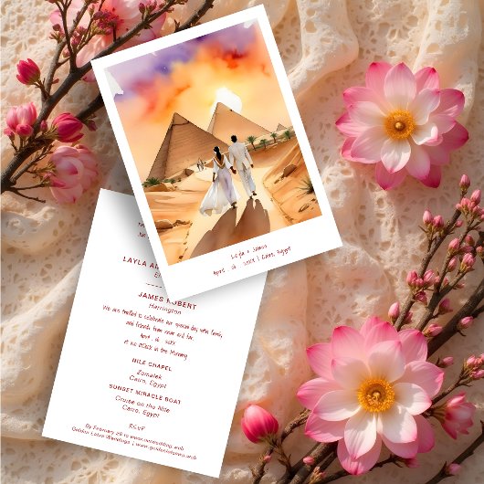 Egypt Pyramids Desert Wedding Couple Illustration Kaart