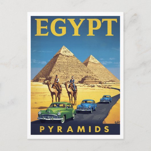 Egypt Pyramids Vintage Car Retro Briefkaart (Voorkant)