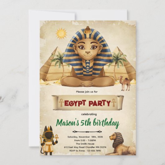 Egypt theme party invitation kaart (Voorkant)
