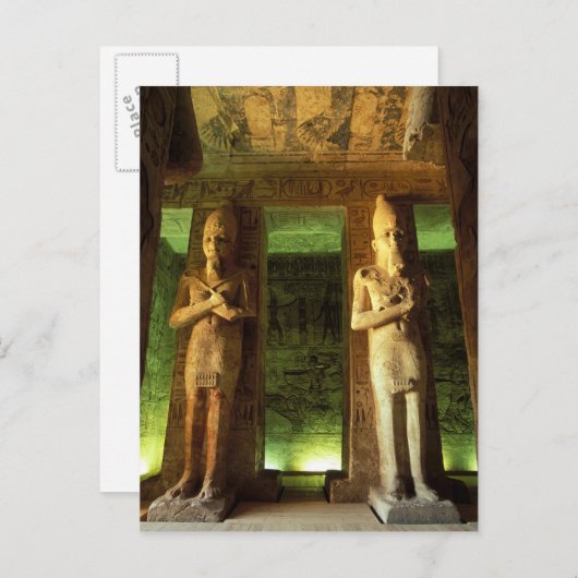 Egypte, Abu Simbel, standbeeld van Ramesses II, Briefkaart (Voorkant / Achterkant)