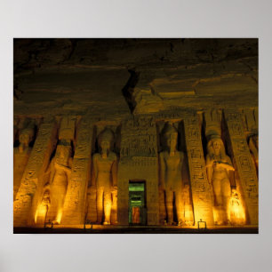 Egypte, Abu Simbel, Verlichte gevel van Kleine Poster