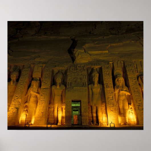 Egypte, Abu Simbel, Verlichte gevel van Kleine Poster (Voorkant)