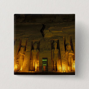 Egypte, Abu Simbel, Verlichte gevel van Kleine Vierkante Button 5,1 Cm