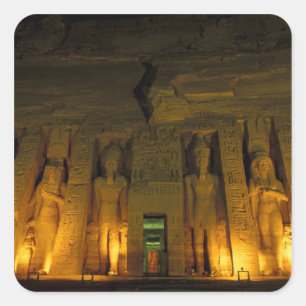 Egypte, Abu Simbel, Verlichte gevel van Kleine Vierkante Sticker