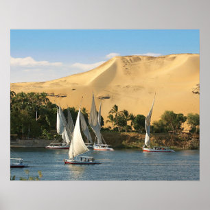Egypte, Aswan, Nijl, Felucca-zeilboten, 2 Poster