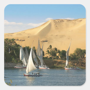 Egypte, Aswan, Nijl, Felucca-zeilboten, 2 Vierkante Sticker