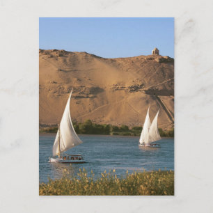 Egypte, Aswan, Nijl, Felucca-zeilboten, Briefkaart