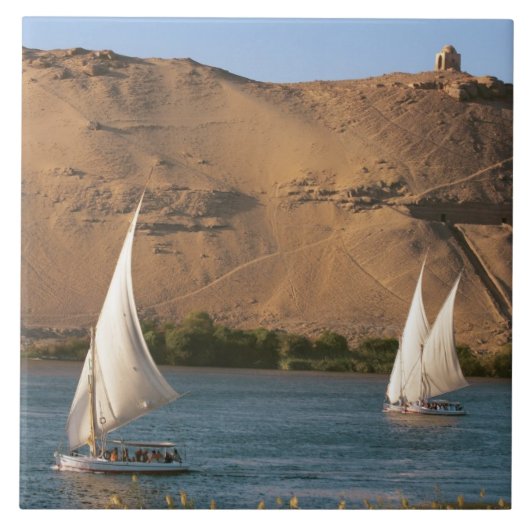 Egypte, Aswan, Nijl, Felucca-zeilboten, Tegeltje (Voorkant)