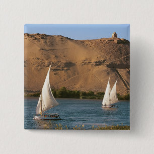 Egypte, Aswan, Nijl, Felucca-zeilboten, Vierkante Button 5,1 Cm