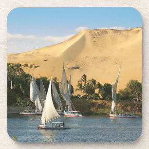 Egypte, Aswan, Nijl, Feluccazeilboten, 2 Bier Onderzetter