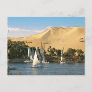 Egypte, Aswan, Nijl, Feluccazeilboten, 2 Briefkaart