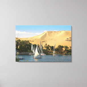 Egypte, Aswan, Nijl, Feluccazeilboten, 2 Canvas Afdruk